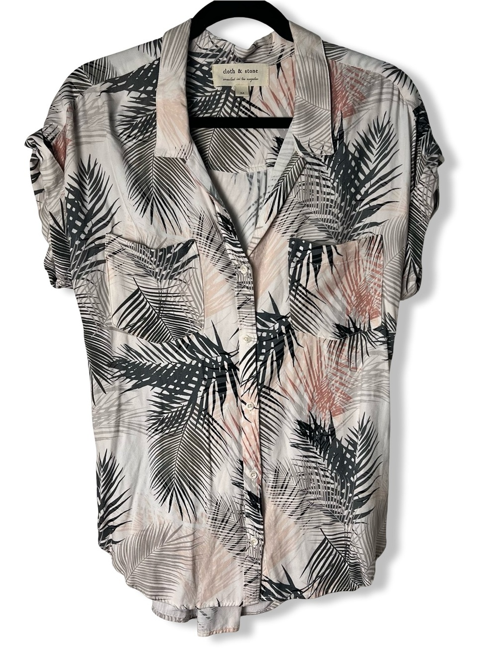 Cloth & Stone Anthropologie Tropical Palm Print Rayon Shirt Dolman Sz M